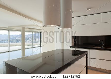 Interior, wide open space, hob of a modern kitchen 