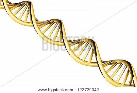 3d rendered, DNA gold with copy space, isolated on white background