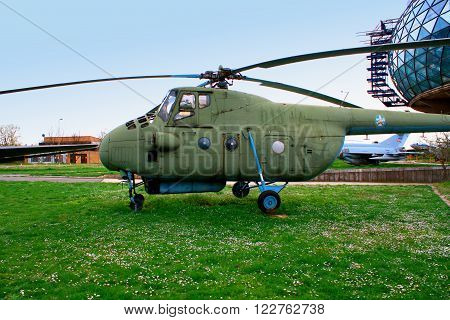 Belgrade, Serbia: april 10. 2015. Helicopter in front of air museum belgrade