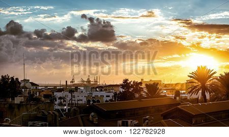 Limassol cityscape in evening. Cyprus. Panoramic photo