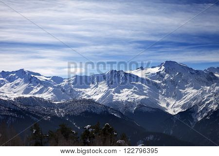 Sunlight Snowy Mountains In Wind Morning