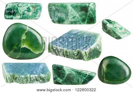 Set Of Various Green Nephrite Gemstones Isolated