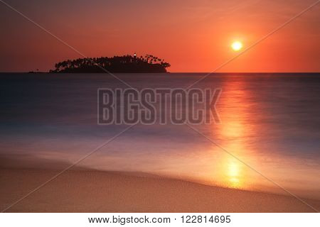 Sri Lanka. Beruwela. Island Lighthouse at sunset