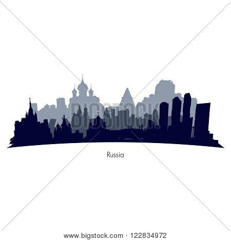 Russia cities black and grey silhouette. Vector  illustration