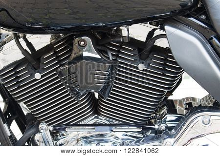 Close up Motor bike detail engine double cylinder