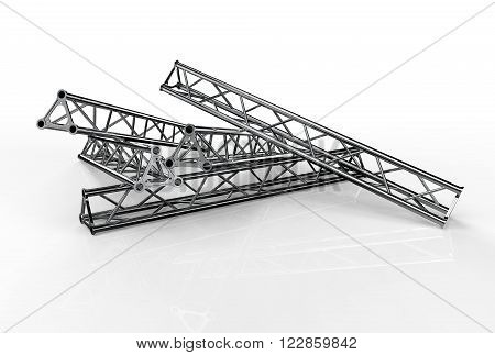 Aluminium trusses construction shape trio. Render image.