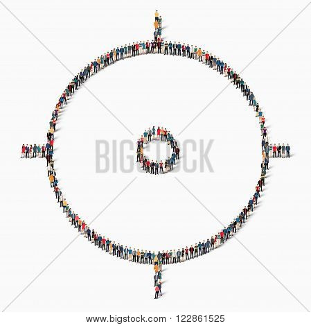 Isometric set of styles target Web infographics concept illustration of a crowded square, flat 3d. Crowd point group forming a predetermined shape. Creative people.