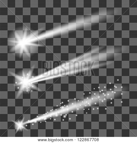 Set of Different White Lights Isolated on Gray Checkered Background