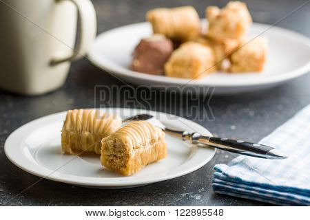 sweet baklava dessert on plate