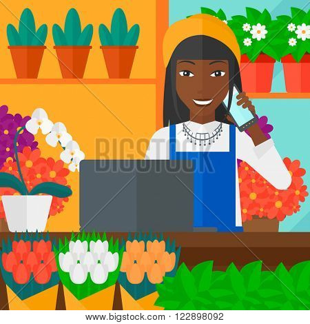Florist taking order.