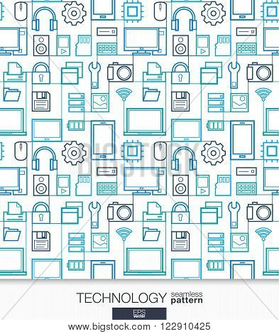 Technology wallpaper. Digital seamless pattern. Tiling textures with integrated thin line web icons set. Vector network illustration. Abstract connect background for mobile app, website, presentation