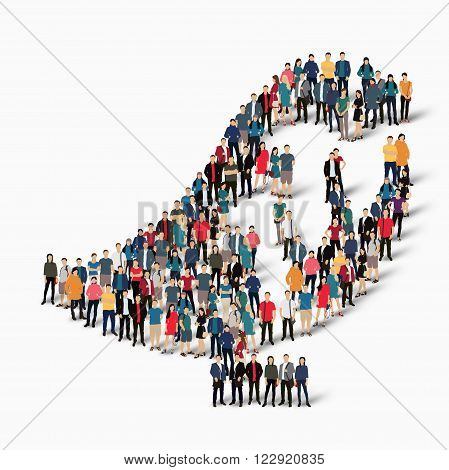 Isometric set of styles abstract  symbol  bird web infographics concept  illustration of a crowded square, flat 3d. Crowd point group forming a predetermined shape. Creative people.