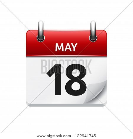May 18 . Vector flat daily calendar icon. Date and time, day, month. Holiday.