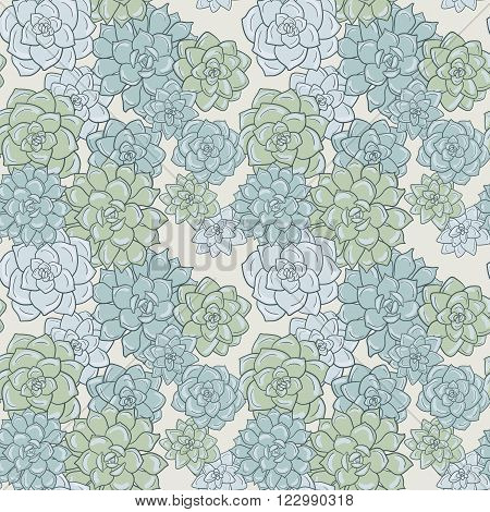 abstract vector seamless pattern with succulentes, hand drawn vector background