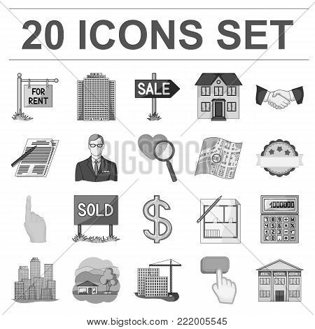 Realtor, agency monochrome icons in set collection for design. Buying and selling real estate vector symbol stock  illustration.