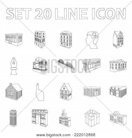 Building and architecture outline icons in set collection for design.The building and dwelling vector isometric symbol stock  illustration.