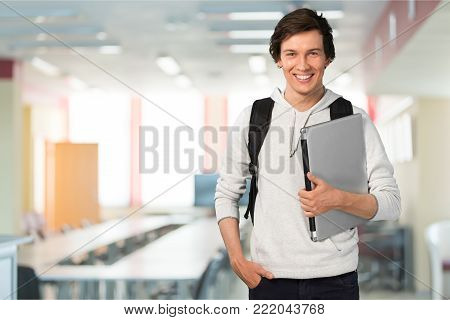 Male laptop student young adult color computer background
