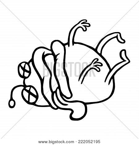 Poor alien was murdered. Vector illustration. Bad day. Loneliness and sadness. Cute cartoon character.