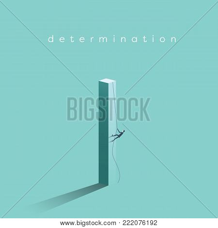Business determination and growth vector concept. Businessman climbing vertical pillar. Symbol of career progress, promotion, motivation, achievement, challenge. Eps10 vector illustration.