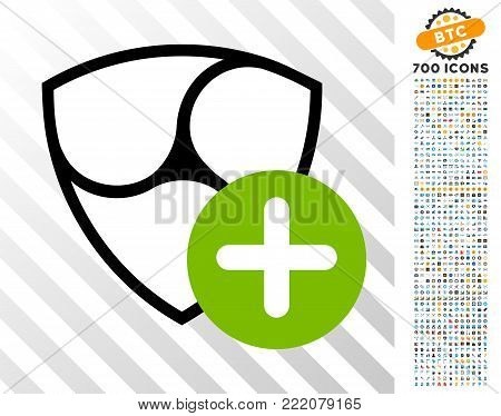 Nem Plus icon with 700 bonus bitcoin mining and blockchain design elements. Vector illustration style is flat iconic symbols design for crypto-currency software.