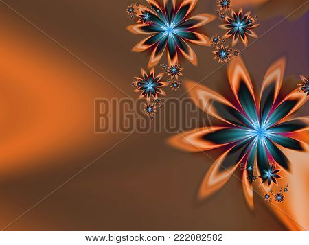 Floral original template with place for text.
Fractal flower, template for inserting text.
Beautiful background for creating business cards, 

cards, and the like, in colorbrown and blue.