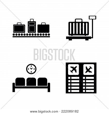 Airport Terminal. Simple Related Vector Icons Set for Video, Mobile Apps, Web Sites, Print Projects and Your Design. Black Flat Illustration on White Background.