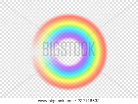 Rainbow round with limpid section edge isolated on transparent background. Realistic rain arch in circle shape. Vector illustration