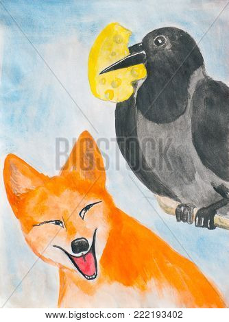 The crow and the fox. Illustration to the fable.