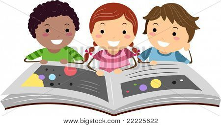과학 책을 읽고 어린이의 그림