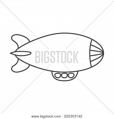Airship blimp. Retro zeppelin isolated on background. Dirigible balloon. Travel, trip, adventure time concept. Vector line illustration.