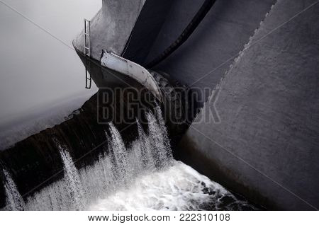 A picture of the flowing water. The dam is designed to regulate the water level in rivers within the city and to provide technical water to industrial objects