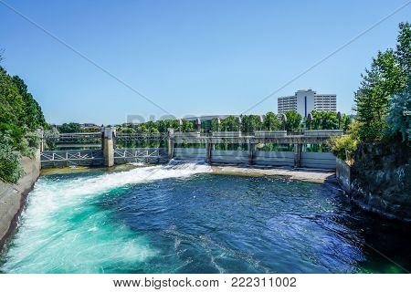 The stunning Riverfront Park in Spokane Washington shows off the sparkling waters of the Spokane River.