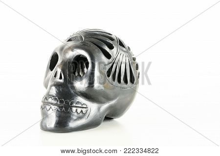 Traditional Mexican Oaxaca black Clay Ceramic Vintage Skull