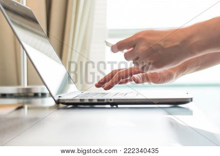 Digital lifestyle people using credit card paying purchase for omni-channel marketing from home