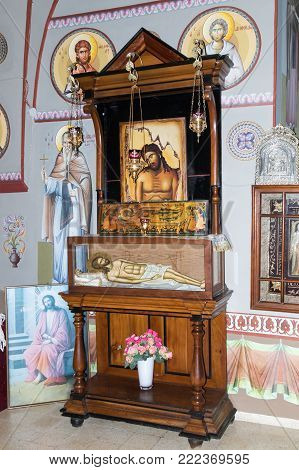 Nazareth, Israel, December 23, 2017 : Interior of the Greek Orthodox Metropolite of Nazareth in the old city of Nazareth in Israel
