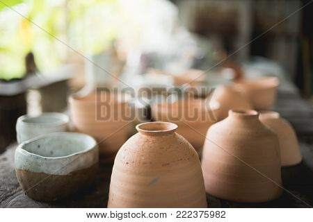 Rustic handmade ceramic clay brown terracotta cups