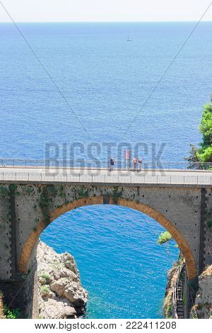 famous picturesque road viaduct of Amalfi summer coast, Italy
