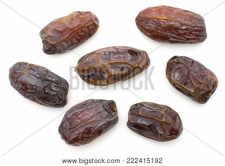 Date fruits Medjool variety top view isolated on white background