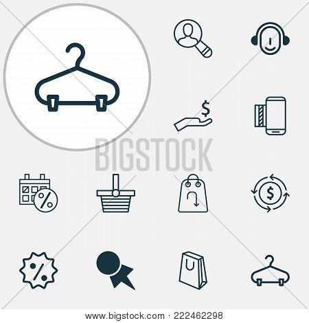 E-commerce icons set with rich, pannier, peg and other pannier elements. Isolated vector illustration e-commerce icons.