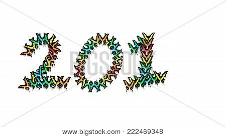 inscription 201 new year, consisting of multi-colored butterflies