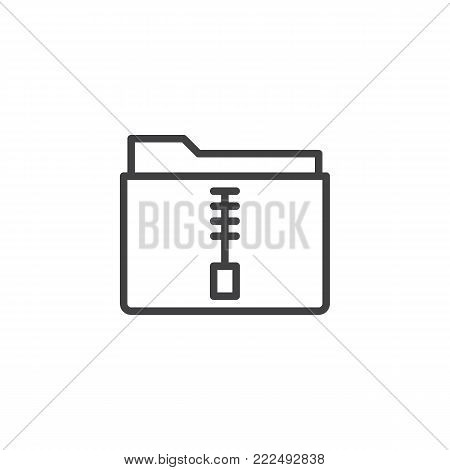 Zip file folder line icon, outline vector sign, linear style pictogram isolated on white. Symbol, logo illustration. Editable stroke