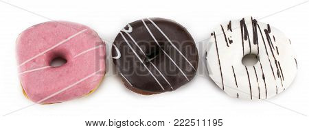 Chocolate Donut With White Stripes Isolated On White Background