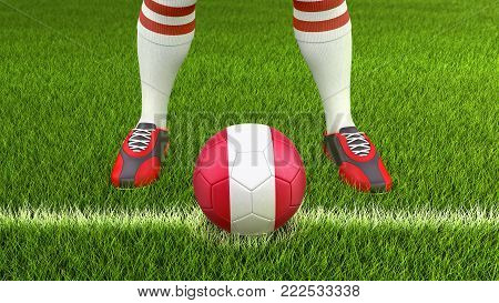 3d illustration. Man and soccer ball  with Peruvian flag