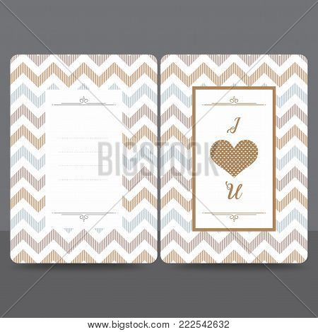 Beige frame over zigzag pattern valentine greeting card