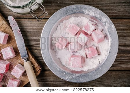 Homemade Rosewater Marshmallows. Top View
