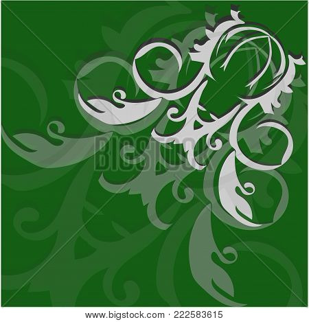 abstract light curls on a green background. Abstract green background