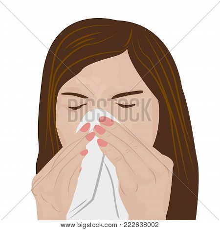 Woman sneezing vector illustration on a white background