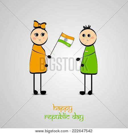 illustration of girl holding Indian flag and boy with Happy Republic Day text on the occasion of Indian Republic Day