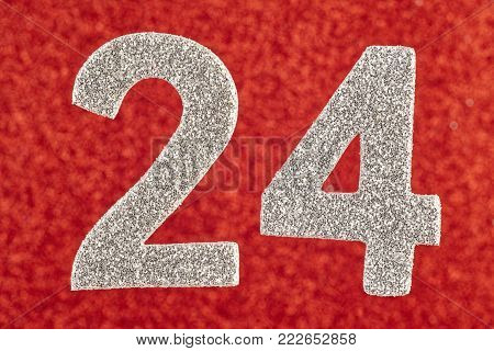 Number twenty-four silver color over a red background. Anniversary. Horizontal