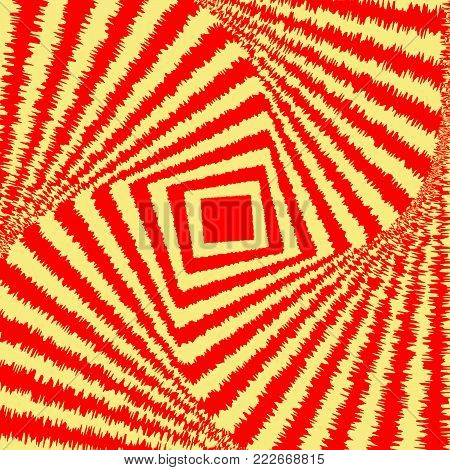 Abstract Colorful Optical Illusion, Creative Vector Background With Red And Yellow Distorted Stripes